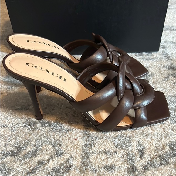 Coach Dark Brown Leather Knot Mules - Picture 4 of 8